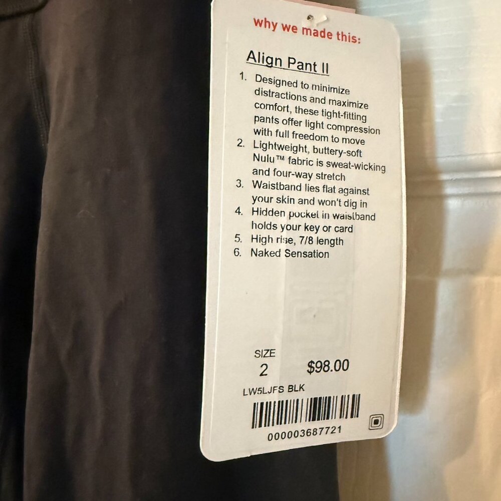 NWT Lululemon Align Pant II 25” Nulu High-Rise Leggings - Black, Size 2